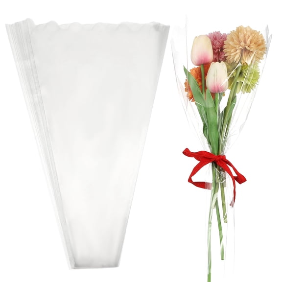 Uxcell Clear Flower Wrapping Bags, Transparent Flower Packaging Bag Waterproof Durable Bouquet Sleeves - Fitting for (Florists/Floral Arrangements Supplies), 9.1x2.6x15.7 Inch & 50Pcs