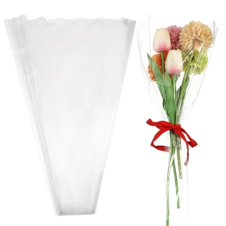 Uxcell Clear Flower Wrapping Bags, Transparent Flower Packaging Bag Waterproof Durable Bouquet Sleeves - Fitting for (Florists/Floral Arrangements Supplies), 9.1x2.6x15.7 Inch & 50Pcs