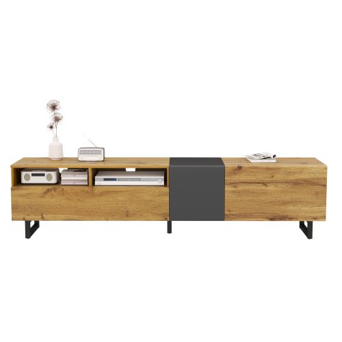 taoruifang Meuble TV 67 Pouces avec Pieds en Métal en Forme de U, 3 Portes, 2 Compartiments