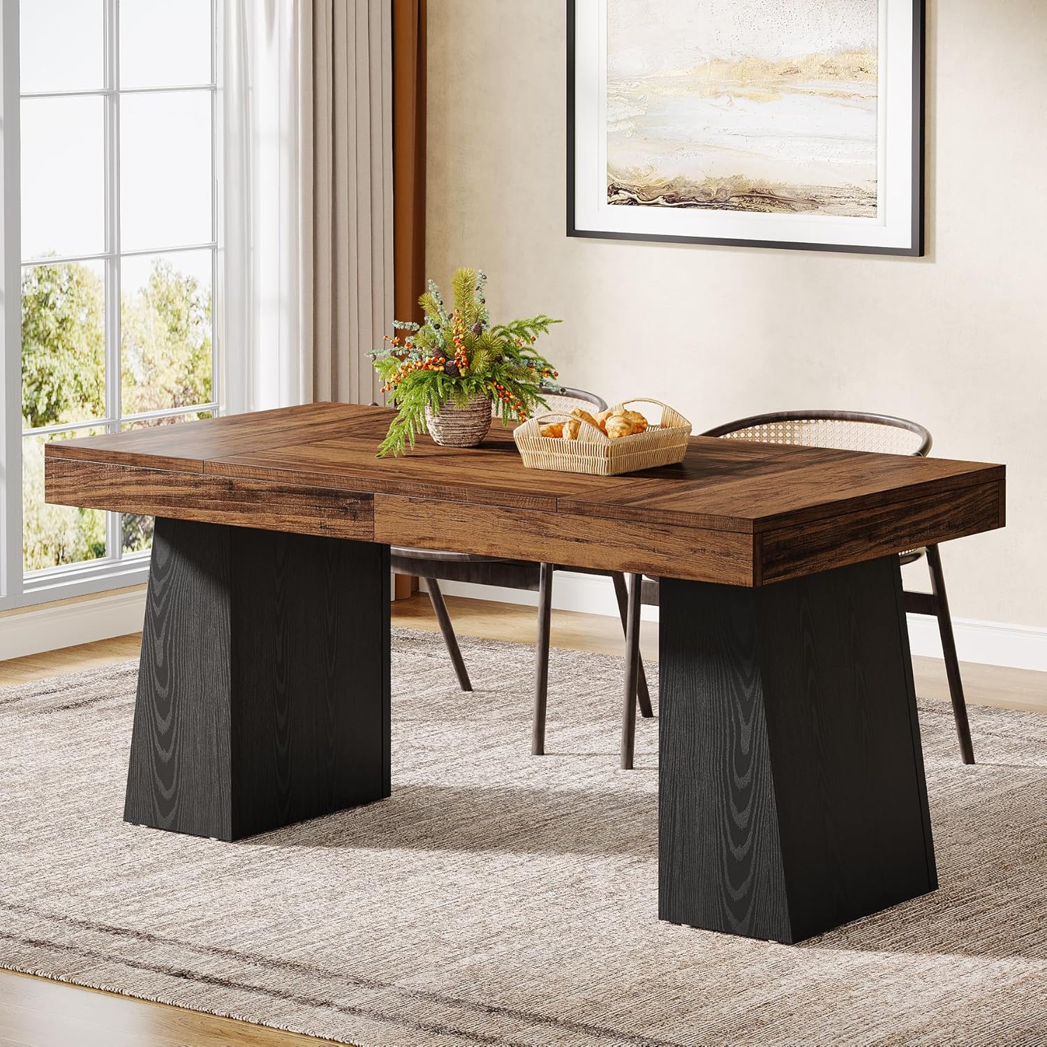Tribesigns 55“ Dining Table for 4-6, Rectangular Wooden Dining Room Table, Kitchen Dinner Table, Black & Brown