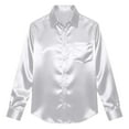 thumbnail image 5 of Long Sleeve Shirts for Men Button Down Lapel Silk Satin Blouses Beach Party Casual Top with Chest Pocket (L, White), 5 of 6