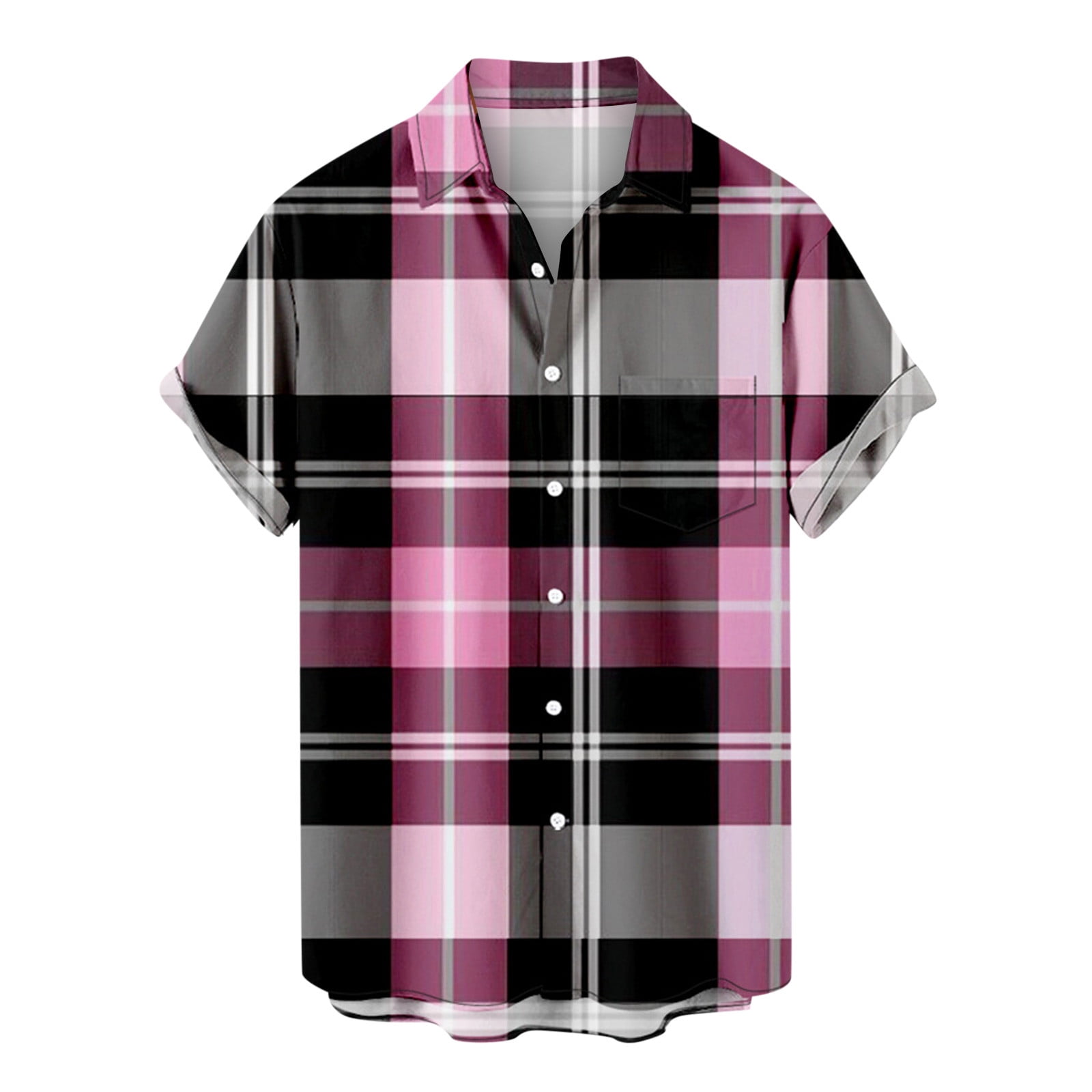 Clothes Spring 2023,POROPL Plaid Print Turndown Pocket Men Shirts Under