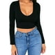 thumbnail image 1 of Tops Recortados para Mujer Camiseta Manga Larga Cuello Cuadrado Sexy Elegante Plunge Tops Blusa Slim Negro Talla M Sincero Electrónica, 1 of 5