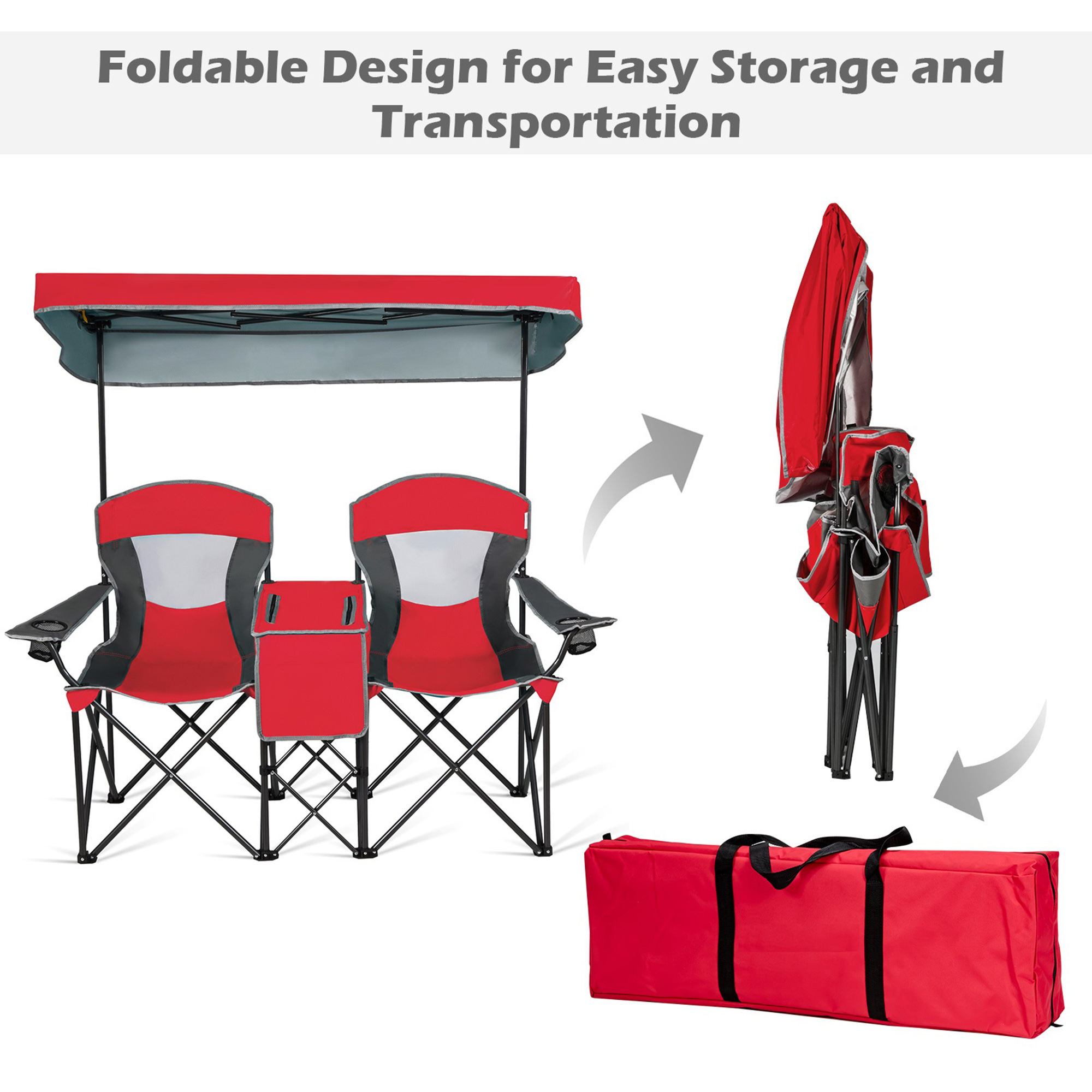 Gymax Folding 2-Person Camping Chair with Canopy and Cooler photo 8