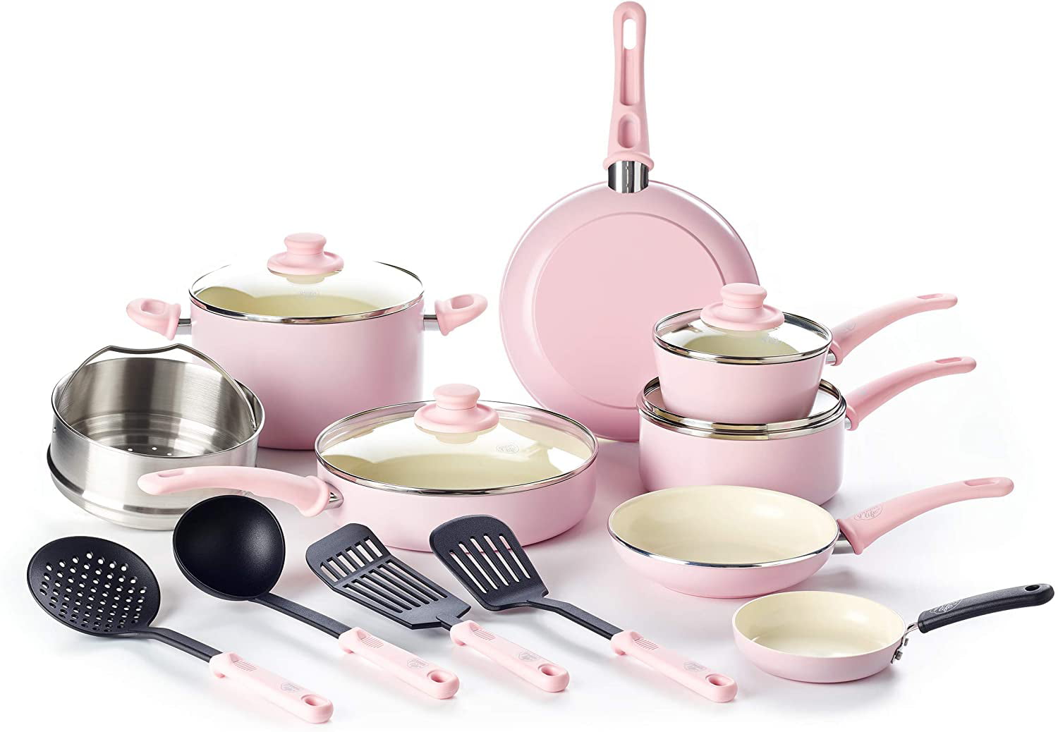 16 Pieces for sale online GreenLife Soft Grip Ceramic Nonstick Cookware Set Soft Pink 
