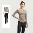 thumbnail image 2 of Womens Workout Sets Long Sleeve V Neck Yoga Tops Shirt Breathable Slim Fit Two Piece Set Beige Women's Activewear M, 2 of 4