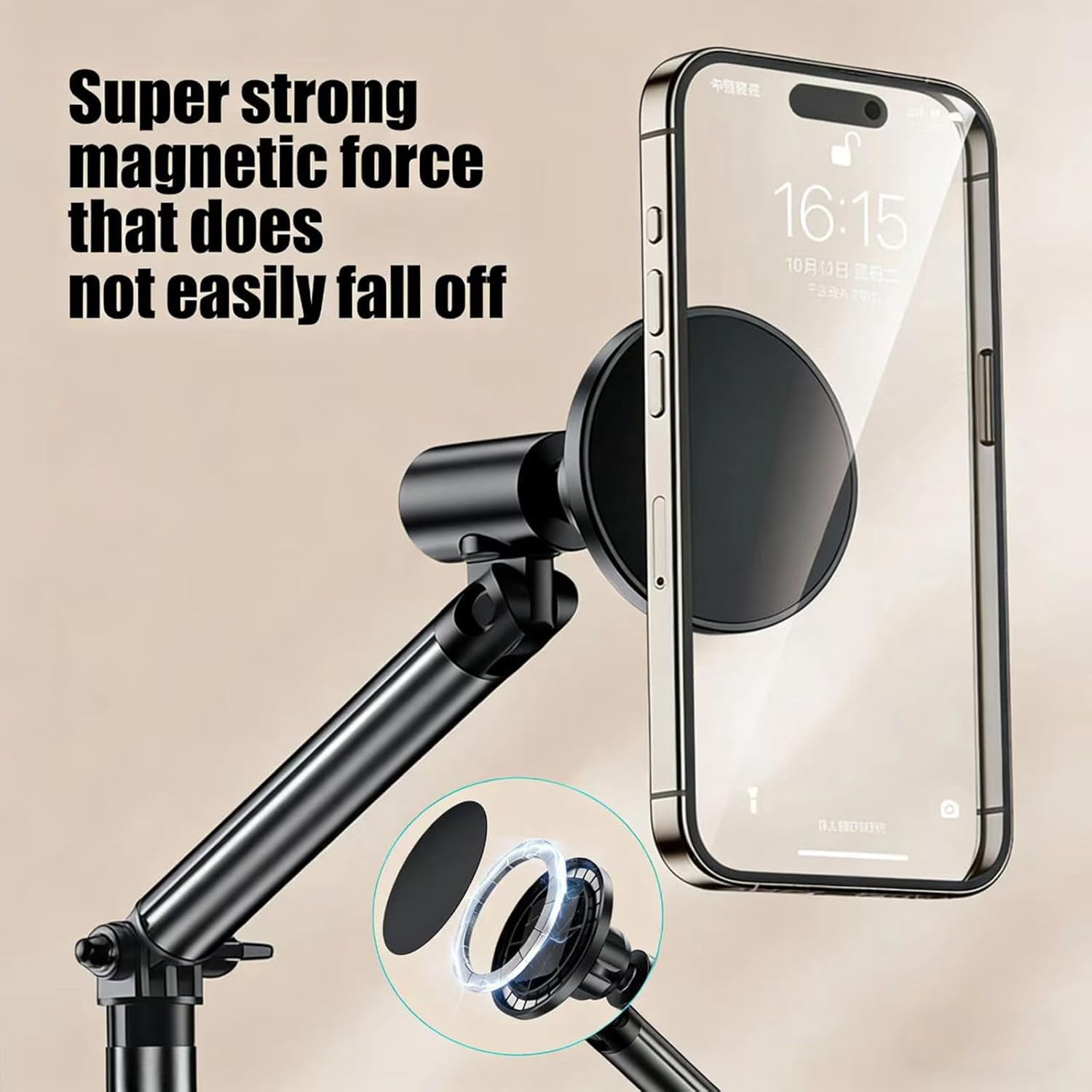 Adjustable Magnetic iPhone Stand for Desk, Phone MagStand Filming, Holder Compatible with and All Mobile Phones Tablet (with 2Pcs Rings)