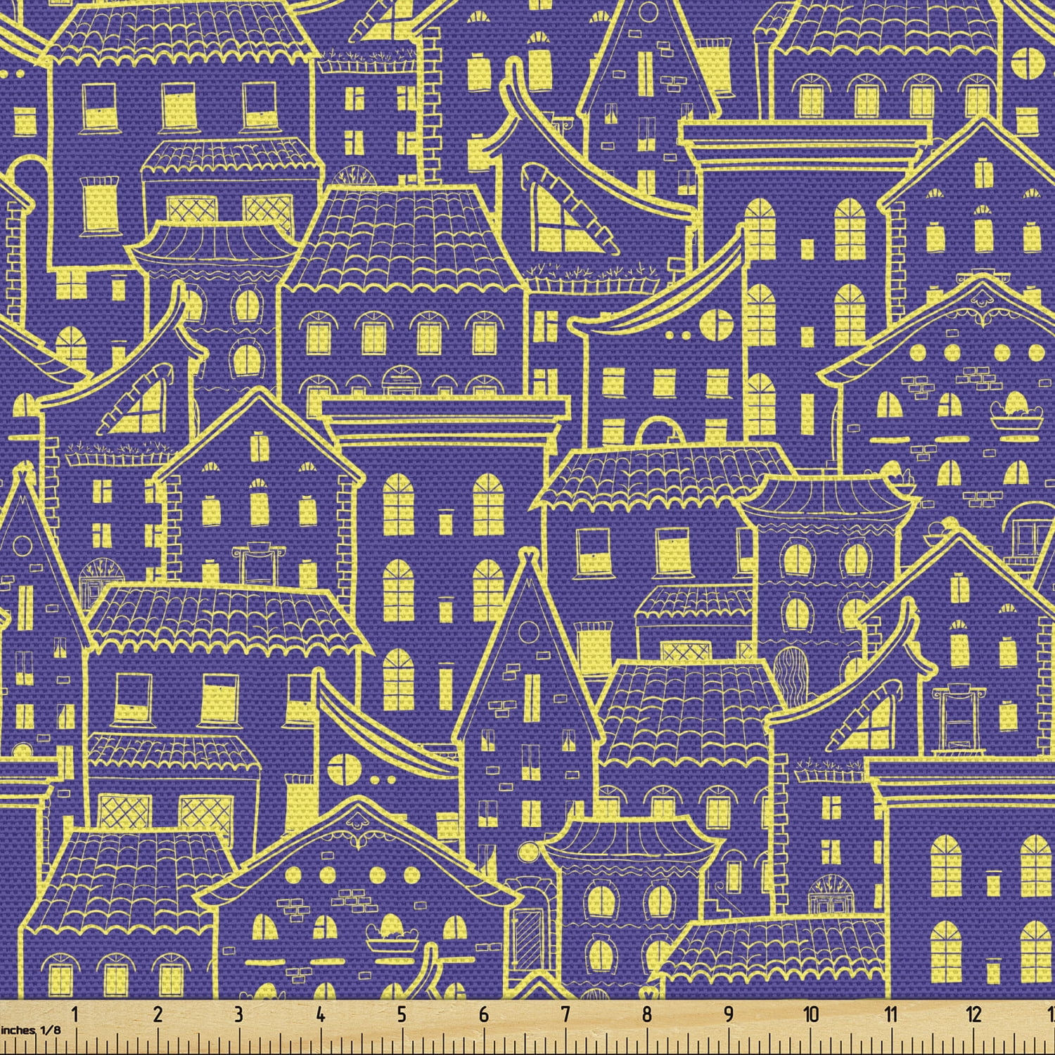 Cityscape Fabric by the Yard, Doodle Pattern with Bicolour Design