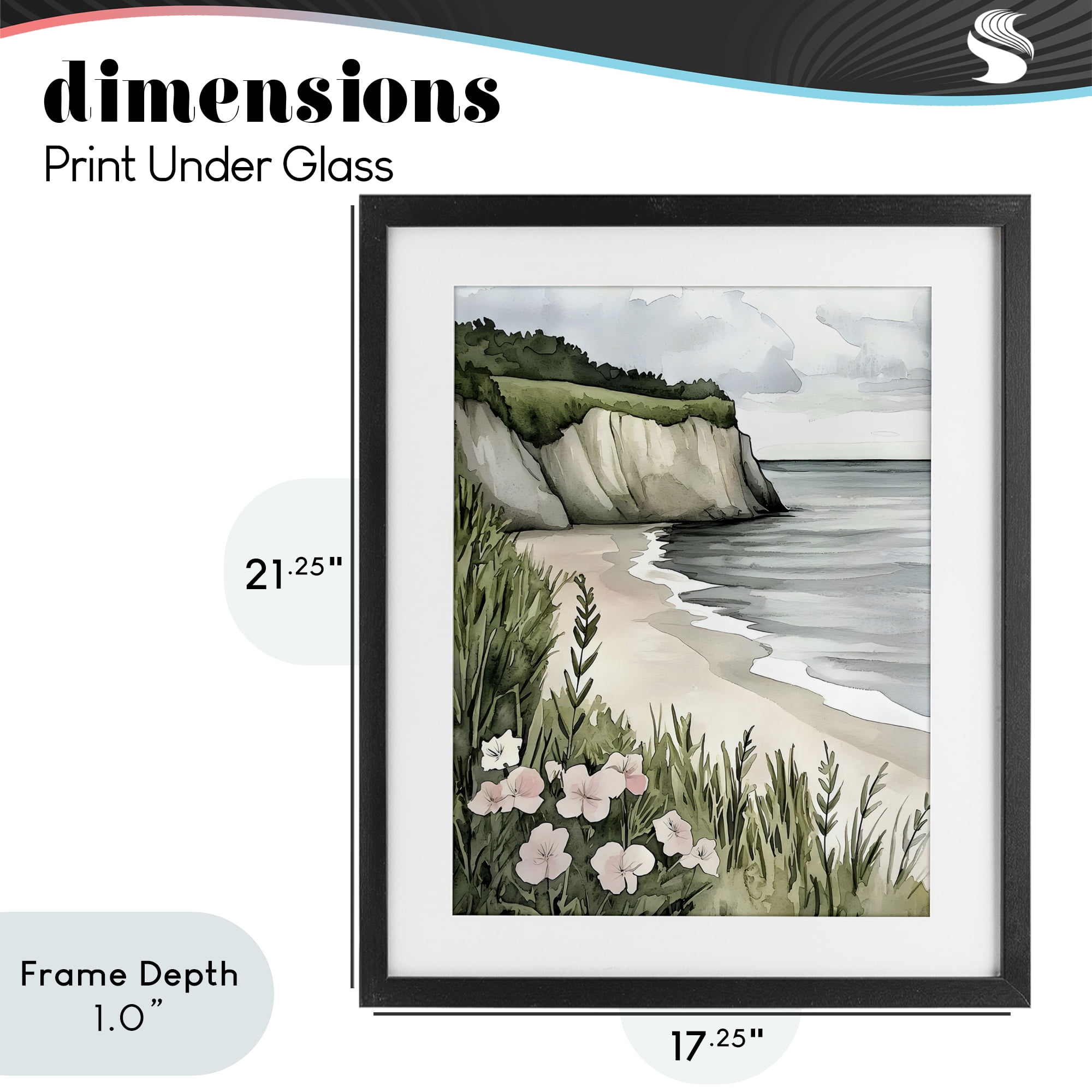 Stupell Industries Coastal Calm with Floral Blooms Black Framed Print Under Glass, design by Riley B