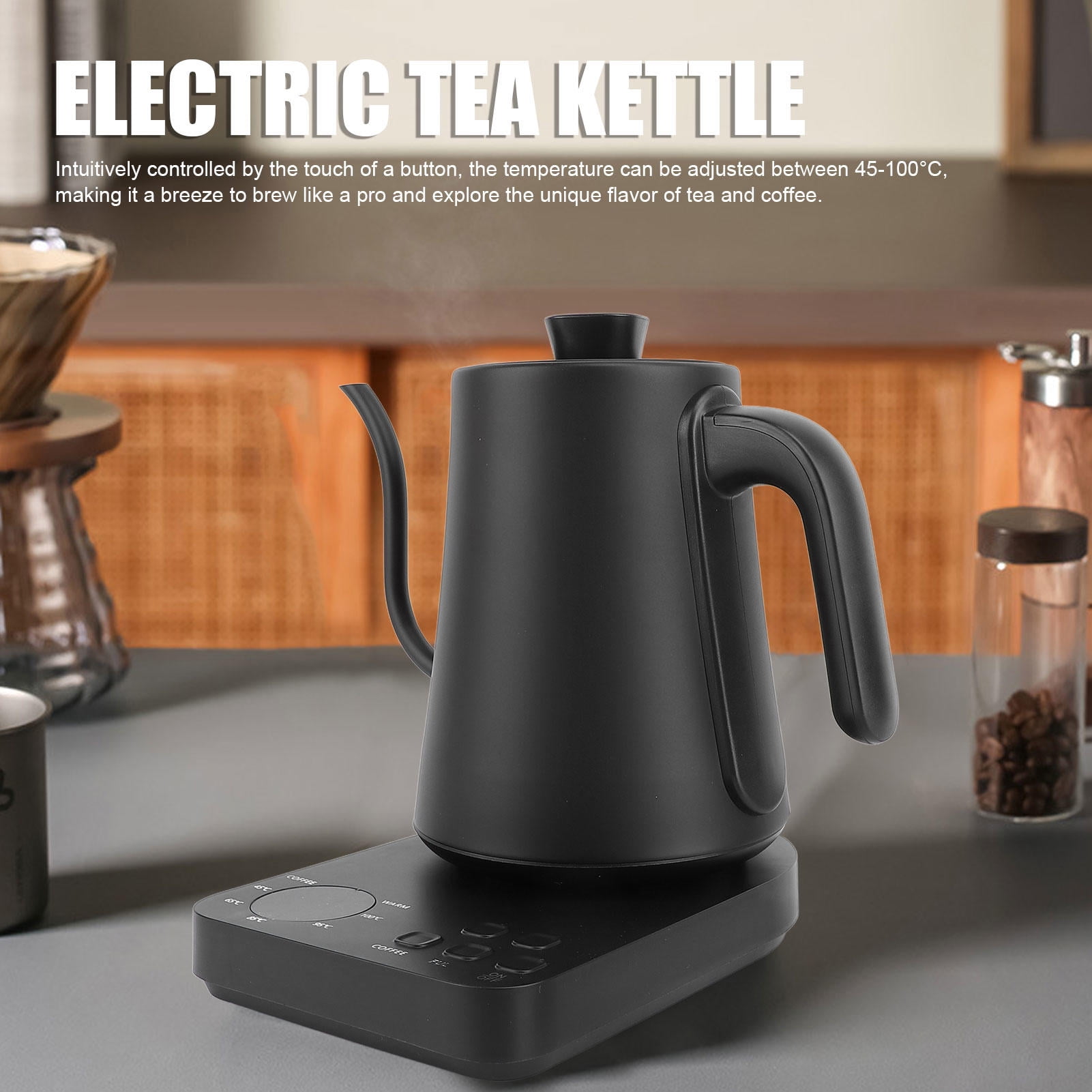 LAZIOEGR 1000 ml Gooseneck Electric Kettle – LCD Touch Control, 45‑100 °C Temperature, Fast 3‑5 min Boil, Auto Shut‑Off, 110 V US Plug