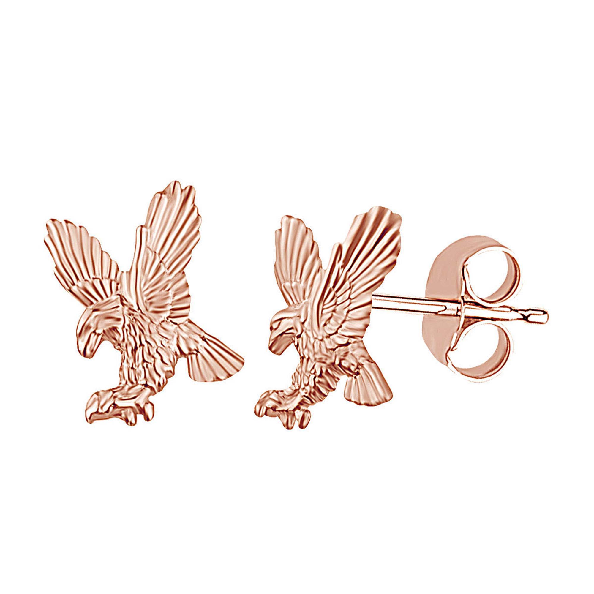 Jewel Zone US Eagle Stud Earrings In 14k Rose Gold Over Sterling