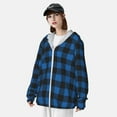 thumbnail image 4 of Pofeuu Blue Black Plaid Print Sun Protection Outdoor Lightweight Full Zip UV Cooling Hoodie Long Sleeve Summer Clothing for Outdoor Hiking-Medium, 4 of 5