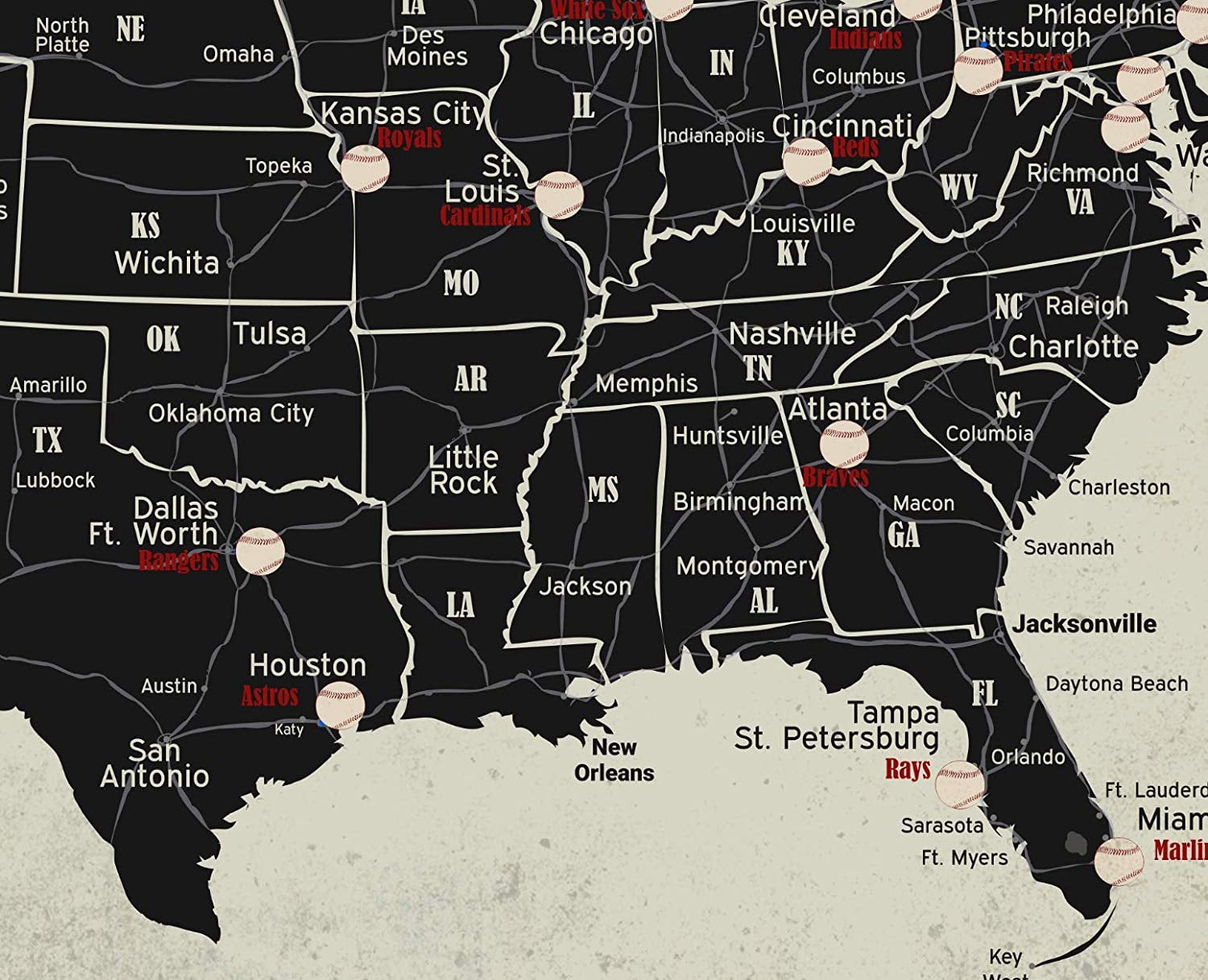 175)Baseball Map Poster 1992年 フルカラー Map Baseball Poster Fan