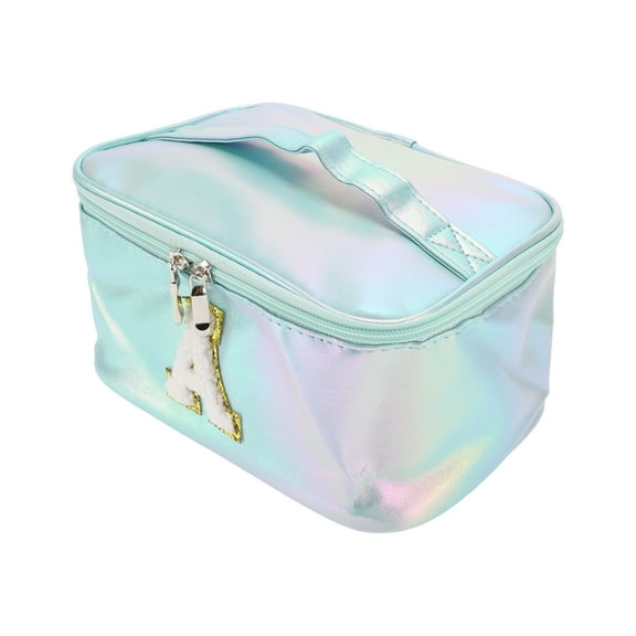 1 Pc Women Square Letter A Makeup Bag for Vacation Outdoor Activities Blue PU