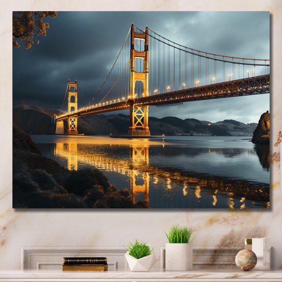Designart "Golden Gate Monochrome Yellow Bridge I" Architecture Canvas Art Print