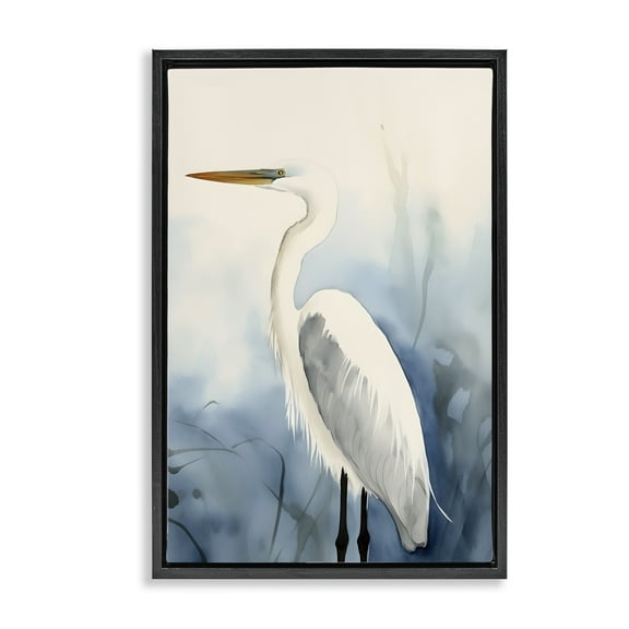 Stupell Industries Egret Beach Bird Animals & Insects Painting Black Floater Framed Canvas Art Print Wall Art, 17 x 25