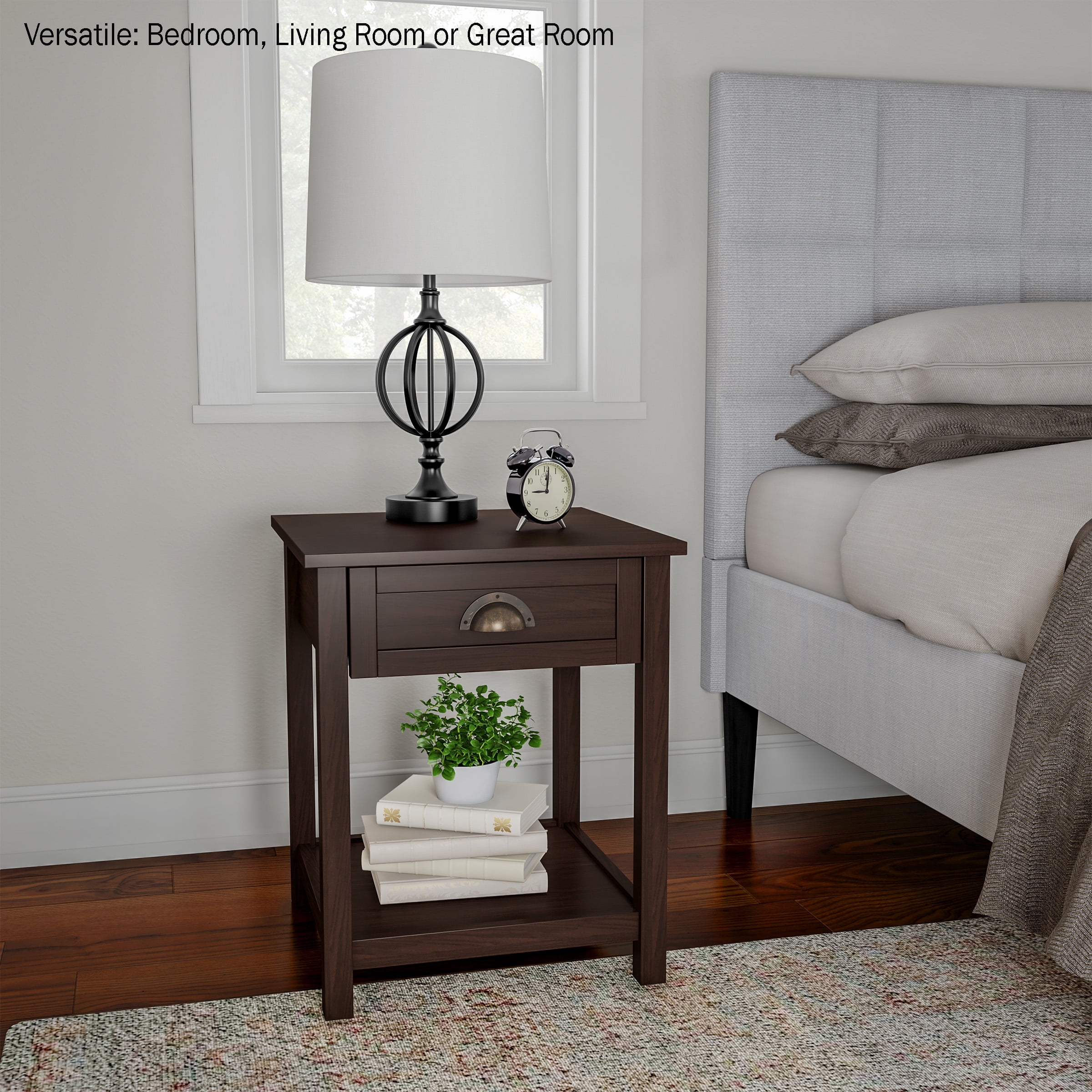 Lavish Home End Table with Drawer- Sofa Side Table with Storage Shelf (Brown)