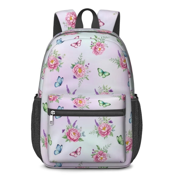 Purple Butterfly Flower Butterfly Pattern 17" Waterproof Oxford School Backpacks for Teens, S-Shape Padded Straps, for School, Travel, Hiking, Camping