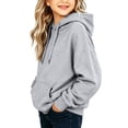 thumbnail image 5 of Girls Solid Color Hoodie, Drawstring Pocket Soft Loose Pullover, Long Sleeve Casual Top For Kids Gray 7-8Years, 5 of 8