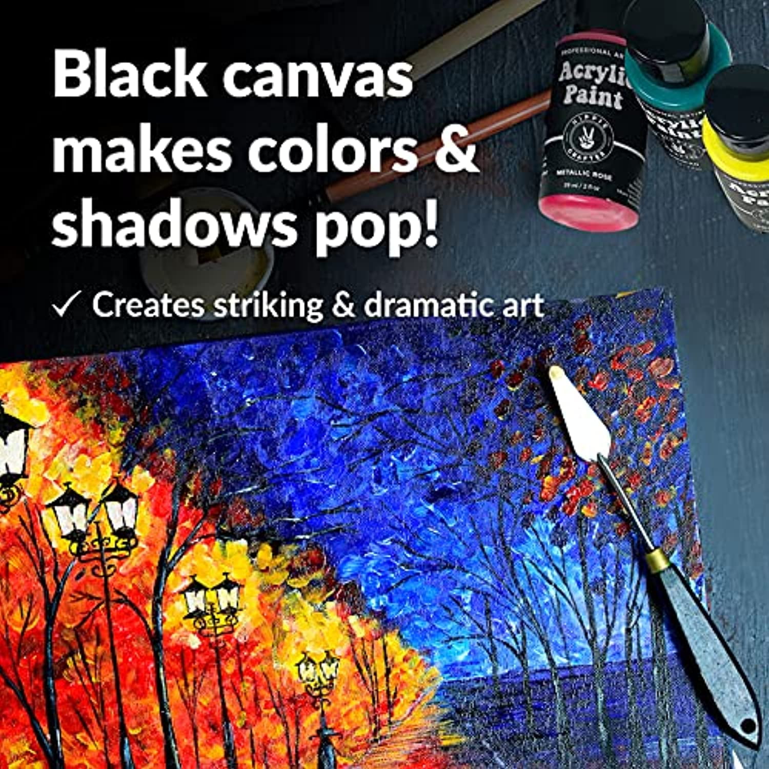 Hippie Crafter 10 Pack Black Stretched Canvas for Painting Adult 9x12 Blank Art Canvases for Paint