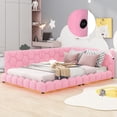 thumbnail image 6 of Upholstered Full Size Platform Bed with USB Ports and LED Belt,Wood Teddy Fabric Corner Daybed Frame for Livingroom,Bedroom, 6 of 6