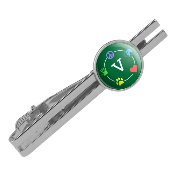 Vegan Values Circle Round Tie Bar Clip Clasp Tack Silver Color Plated