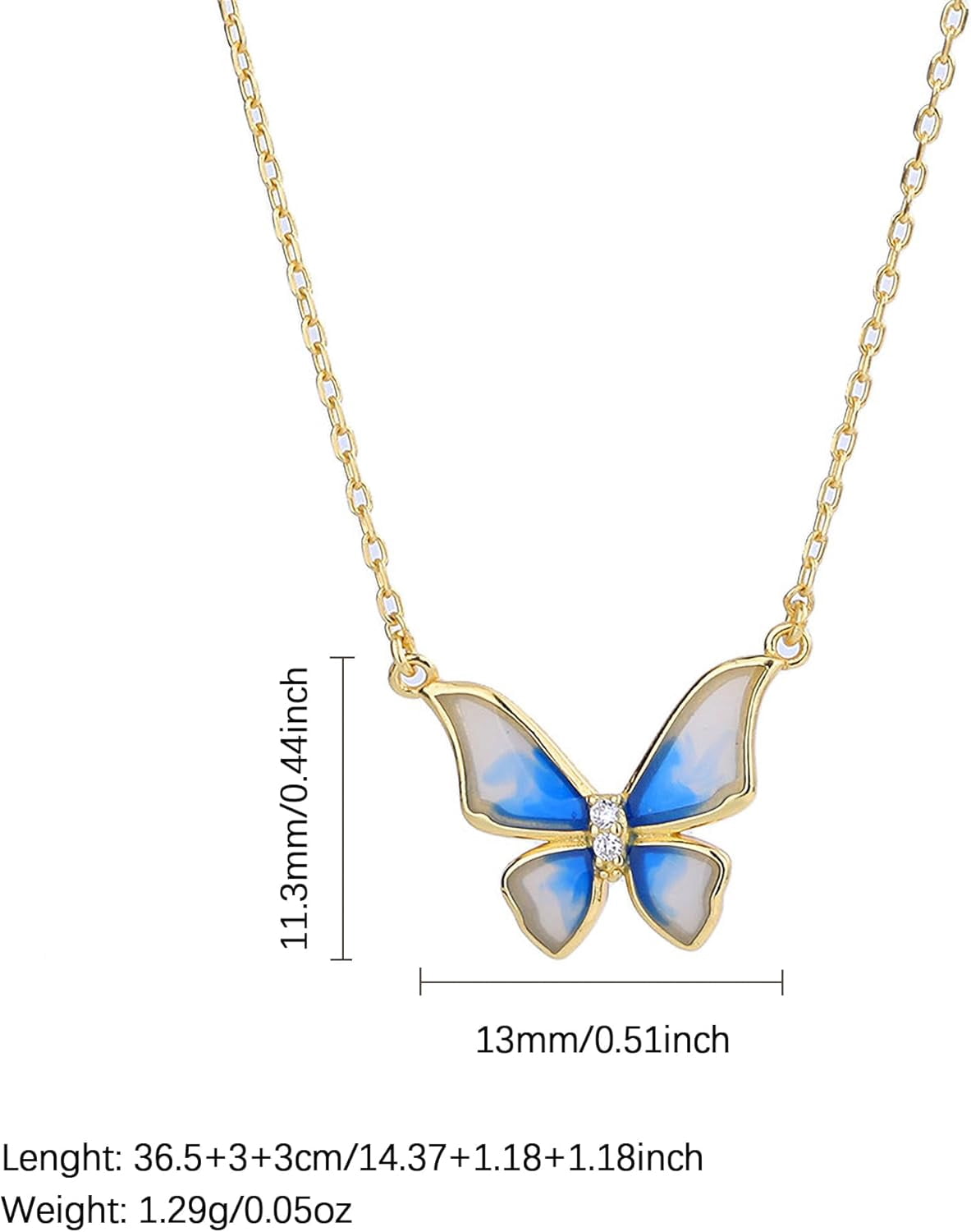 Cute Butterfly Necklaces for Women 14K Gold Plated Blue Enamel Butterfly Insect Choker Pendant Necklace 925 Sterling Silver CZ Charm Chain Necklace Jewelry Birthday Gifts to Daughter