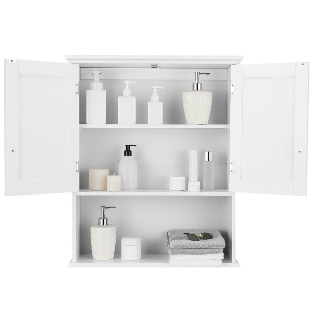Finihen Bathroom Wall Cabinet, Wall Mounted Bathroom Cabinet, Medicine Cabinet, 2-Door Wall Mount Bathroom Storage Cabinet with Open Shelf, for Bathroom, White Finihen Bathroom Wall Cabinet, Wall Mounted Bathroom Cabinet, Medicine Cabinet, 2-Door Wall Mount Bathroom Storage Cabinet with Open Shelf, for Bathroom, White