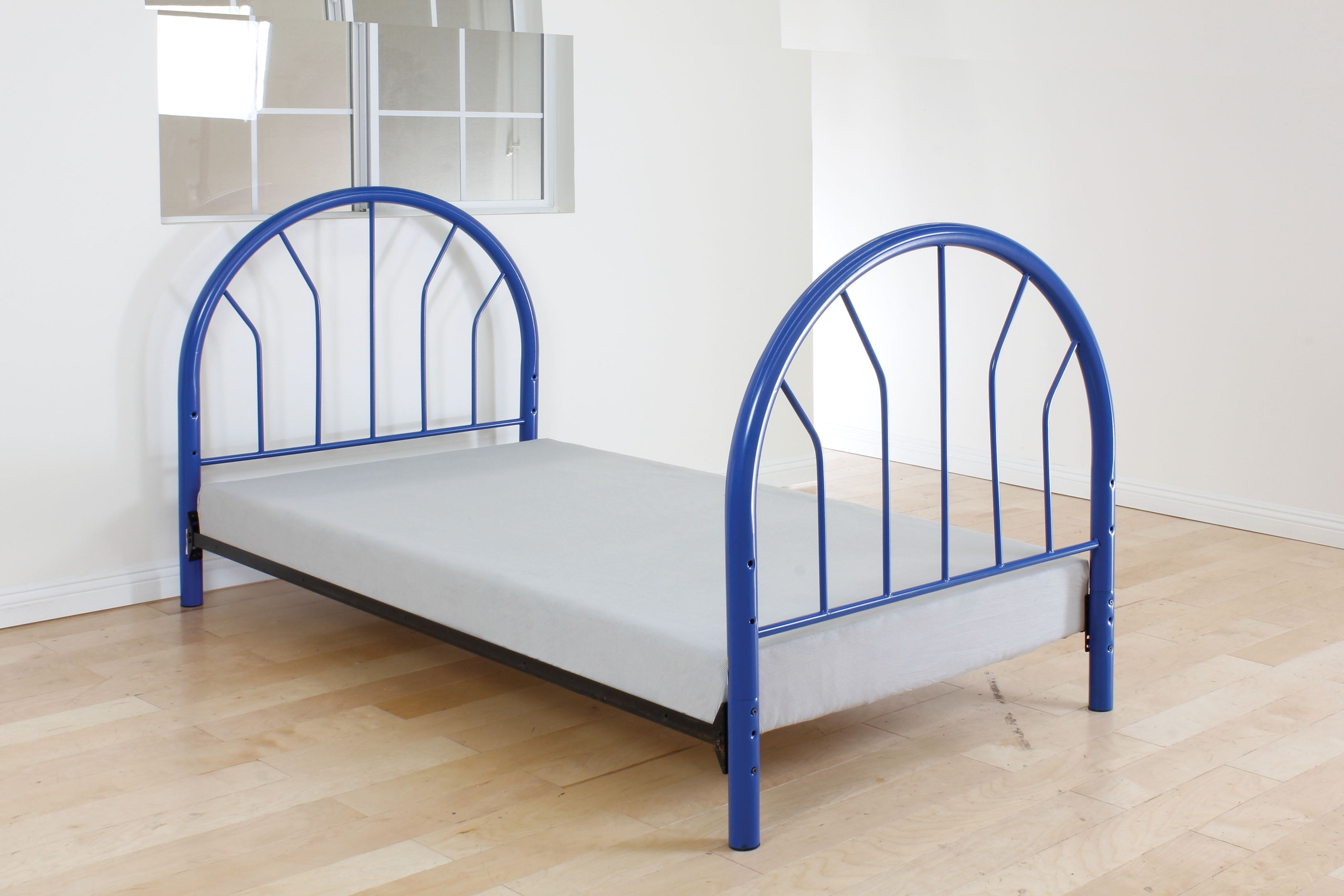 39" X 2'.5" X 42" Blue Metal Tube Twin Headboard And Footboard