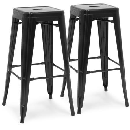 Best Choice Products 30in Set of 2 Modern Industrial Backless Metal Counter Height Bar Stools w/ Drainage Holes for Indoor/Outdoor Kitchen, Bonus Room, Patio -