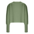 thumbnail image 5 of yoeyez Puff Long Sleeve Shirts for Women Casual Crewneck Waffle Knit Blouse Tops Split Button Cuffed Crop Pullover Shirts Army Green 2XL, 5 of 6