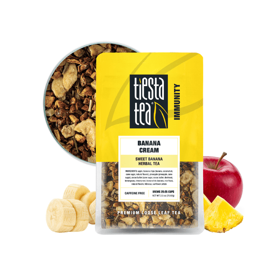 Tiesta Tea - Banana Cream Tea, Loose Leaf, Sweet Banana Herbal Tea, Caffeine Free Immunity Blend, Make Hot or Iced and Up to 25 Cups, 2.5 oz Resealable Pouch