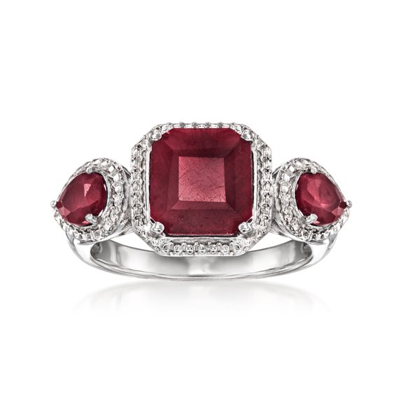 Ross-Simons 3.40 ct. t.w. Ruby 3-Stone Ring in Sterling Silver, Women's, Adult