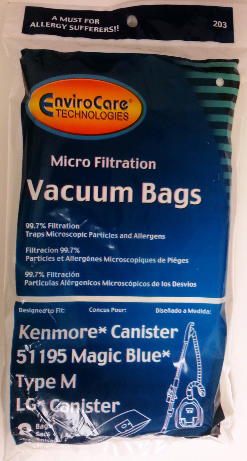 8PK KENMORE M 51195 MAGIC BLUE LG PAPER VACUUM BAGS 203