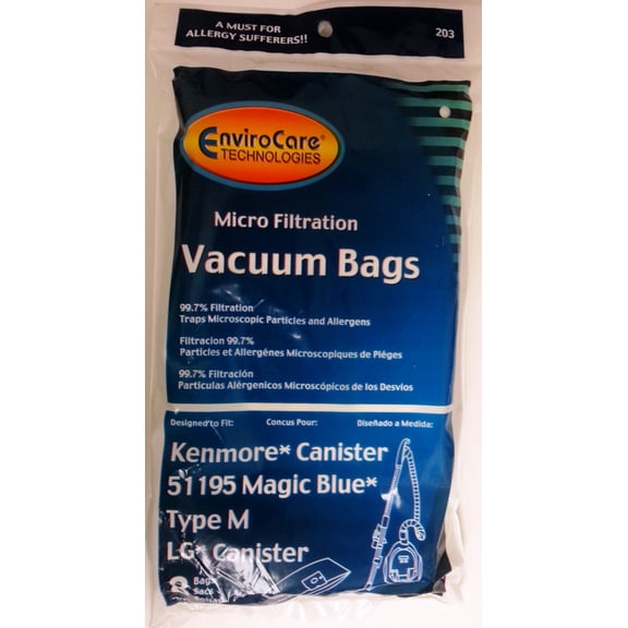8PK Compatible with Kenmore M 51195 MAGIC BLUE LG PAPER VACUUM BAGS 203