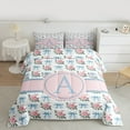 thumbnail image 2 of jejeloiu Letter A Monogrammed Bedding Comforter Set,Cartoon Bow Tie Twin Comforter Sets,Pink Cute Flowers Bedding Set For Girls,Microfiber Room Decorative Reversible,2-Piece, 2 of 8