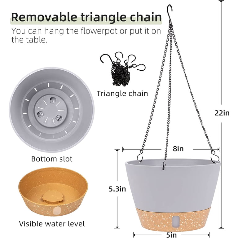 Hanging Planters, 8 Inch, Light Grey, 2-Pack photo 2