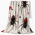 thumbnail image 2 of Red Black Spiders with Ink Splashes and Thin Web Lines, Creepy Halloween Art Style for Spider Lovers, Warm Flannel Blanket for Living Room and Bedroom, Halloween Gift, Home Decor, 2 of 9