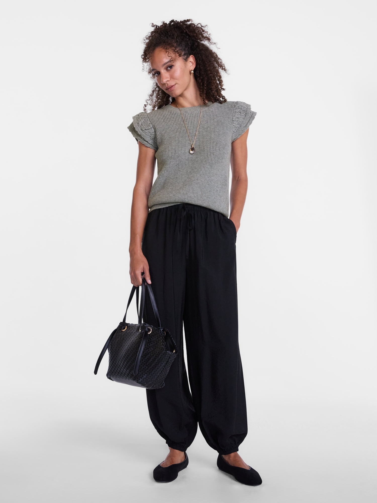 Scenario Women's Sweater with Flutter Sleeves, Lightweight, Sizes XS-XXXL