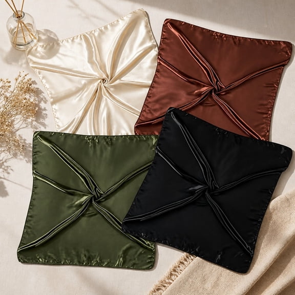 4PCS Head Scarf for Women 35.4” Silk Feel Hair Scarf | Satin Neck Scarfs, Square Bandana Hair Wraps, Head Scarves for Sleeping, Travel, Hair Protection, Daily Wear