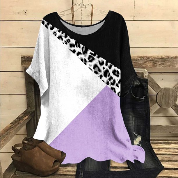 Fiudx Tops para Mujer Camiseta Estampada a La Moda para Mujer, Blusa de Manga Corta, Tops Informales con Cuello Redondo