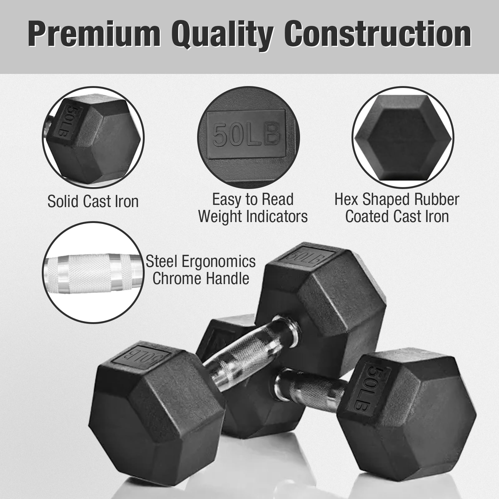 5–50 lbs Dumbbells Weight Set (10 Pairs) with Weight Storage Rack, 550 lbs Hex Dumbbell Sets, Gyms Weights Dumbbells Sets with Rack, Weight Set for Home Gym, Strength Training