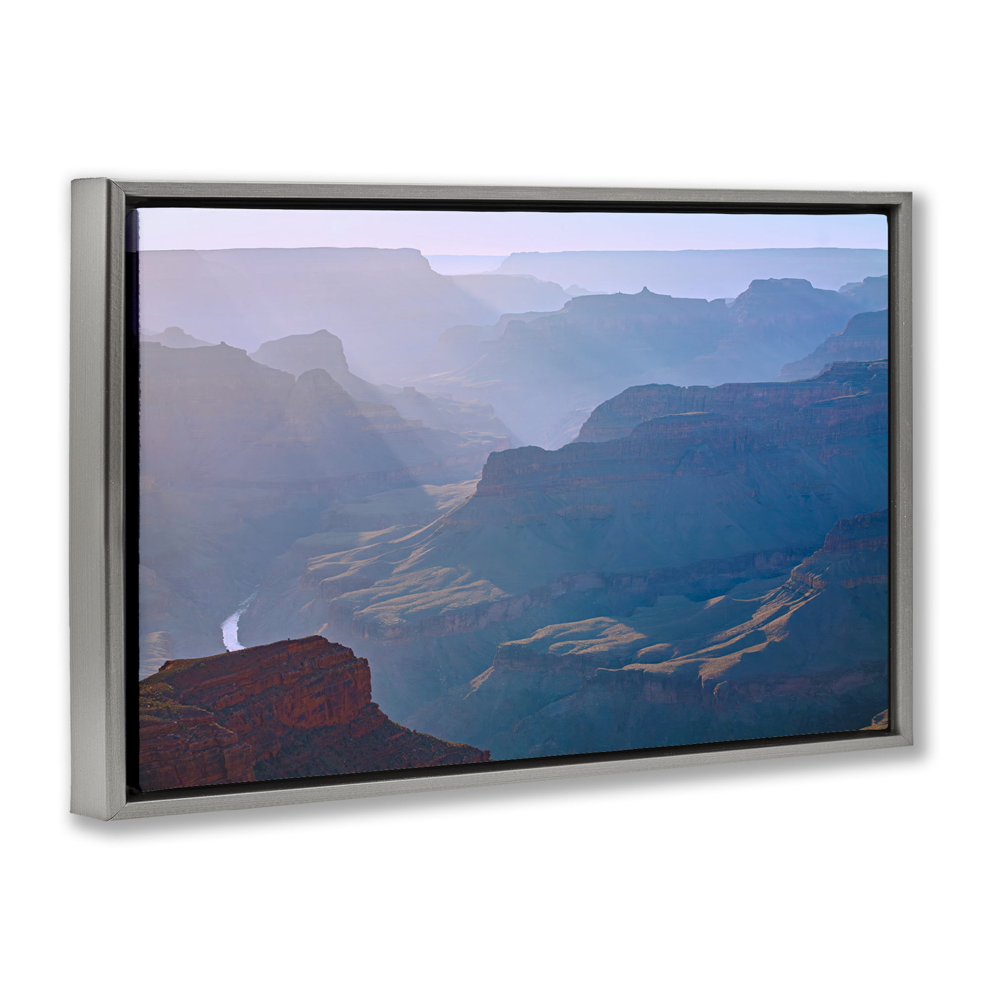 Stupell Industries Sun Rays Mountain Mesa Landscape & Nature Photography Gray Floater Framed Canvas Art Print Wall Art, 31 x 21