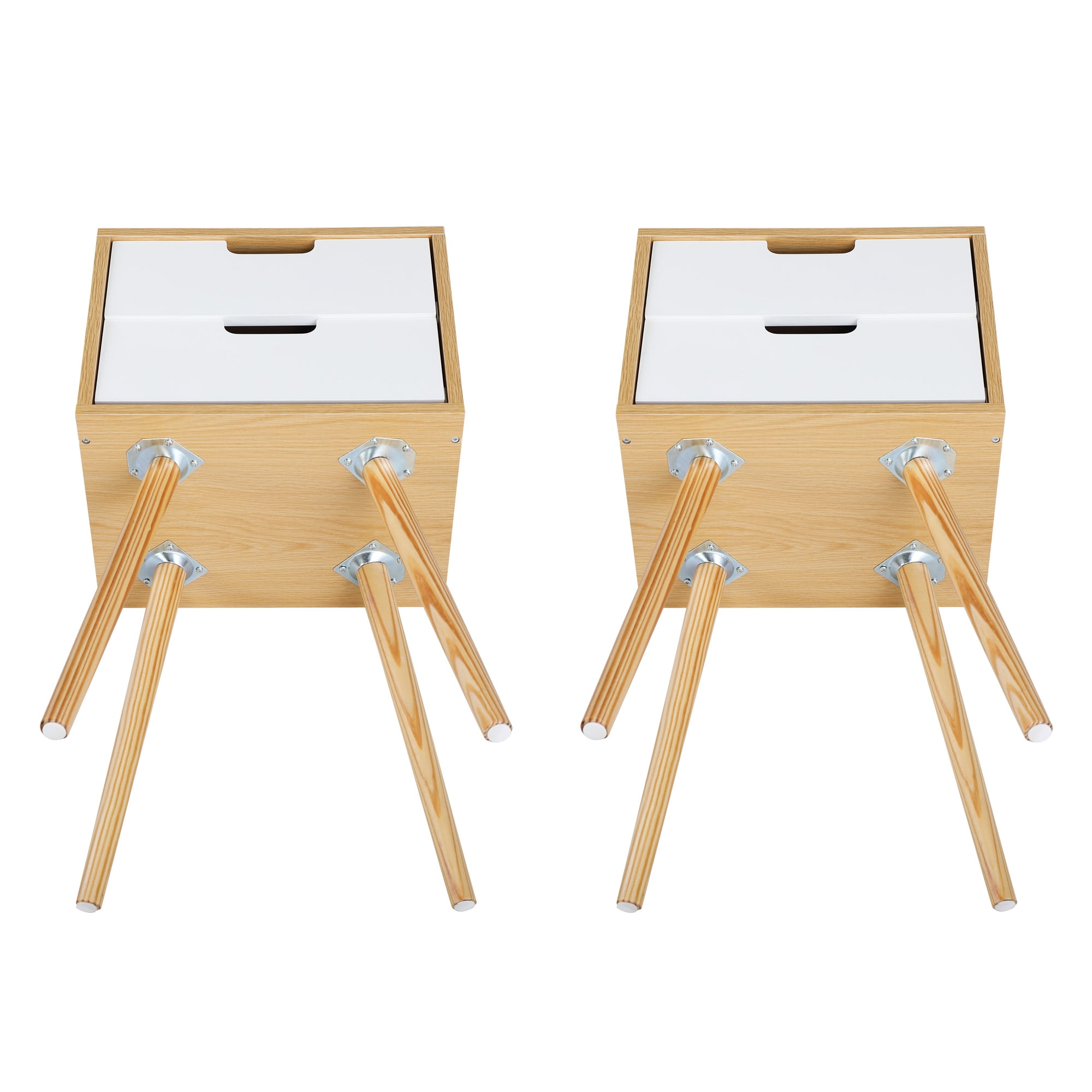 Private Jungle Modern Set of 2 Wooden End Table Nightstand Sofa Table w/2 Drawers Bedroom,White