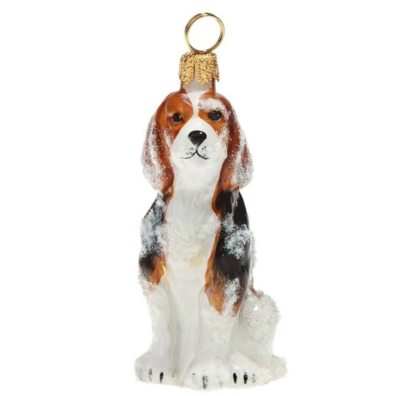 Snowy Snow Covered Beagle Dog Polish Glass Christmas Tree Ornament Pet New
