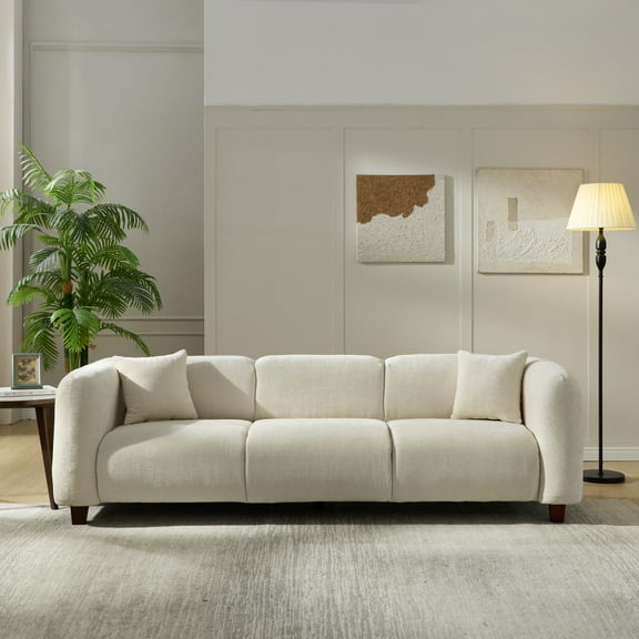 Christopher Knight Home 87" Modern Upholstered Sofa, Oversized 3-Seater Couch with Pillows, Wood Legs, Beige
