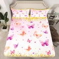 thumbnail image 2 of Homewish Cute Cartoon Butterfly Twin Sheet Sets,Chic Glitter Print Twin Fitted Sheet,Pink Gold Flat Sheet For Girls Kids,Microfiber Bedroom Decor,3pcs, 2 of 7