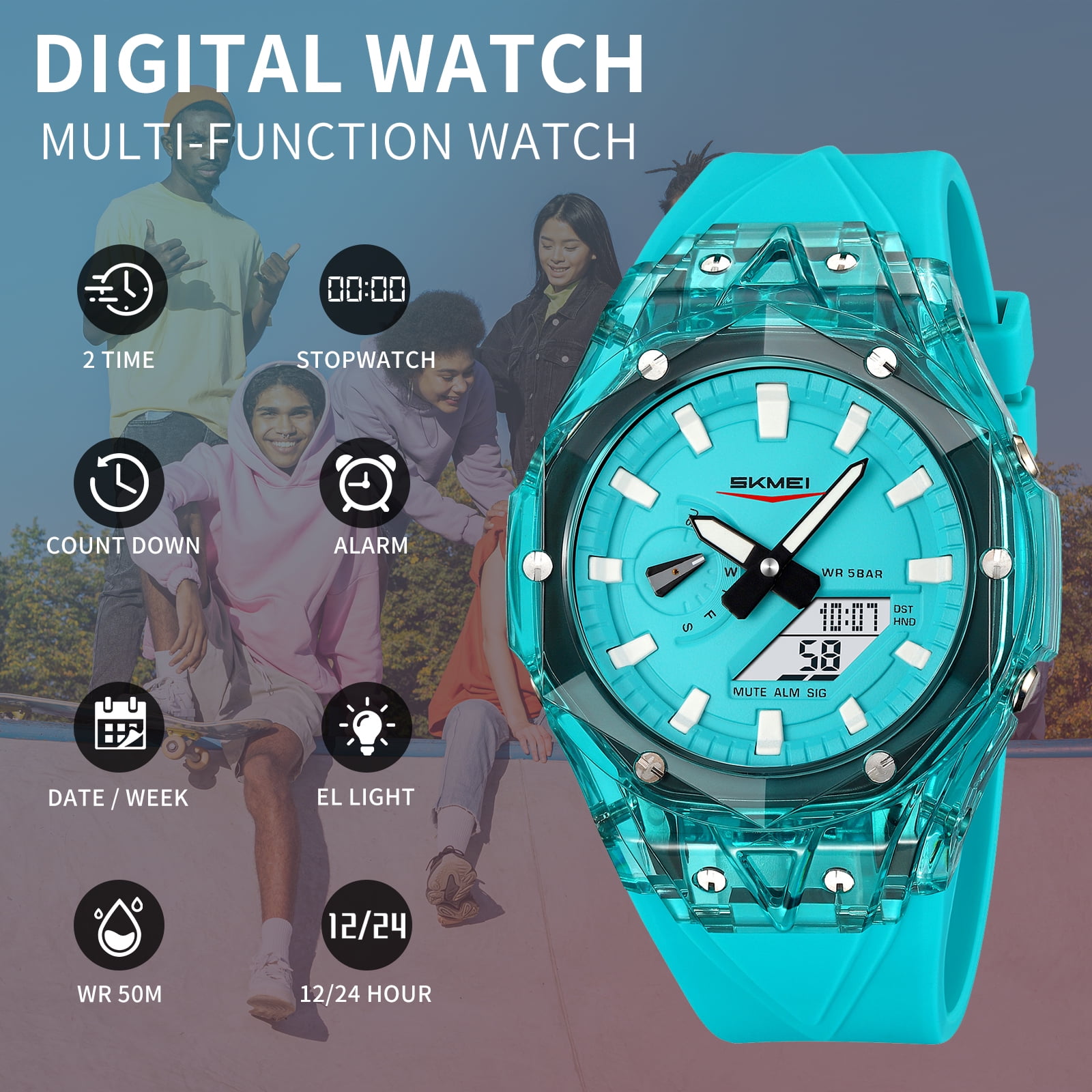 SKMEI Mens Digital Watch Sports Military Multifunctional Watches Waterproof Outdoor Chronograph Wrist Watches for Men with LED Back Ligh/Alarm/Date