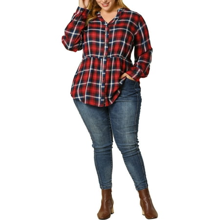 shirts waist empire neck plus plaid button orinda agnes 4x down walmart