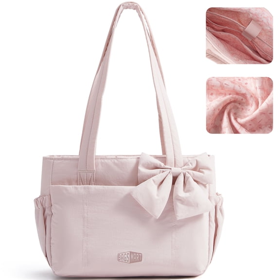 BAGSMART Lightweight Tote Bag for Women, Everyday Casual Shoulder Handbags for Travel, Work, Beach, Gym, Shop, Pink